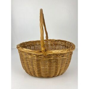 Hand Woven Wicker Gathering Basket Oval Willow Garden Harvest Farmhouse Brown